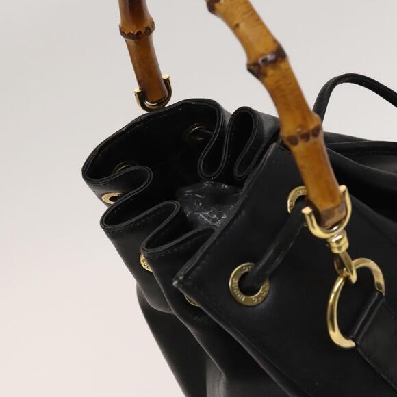 GUCCI Bamboo Hand Bag Leather Black Gold 001 2855 1657 0 - Picture 6 of 16